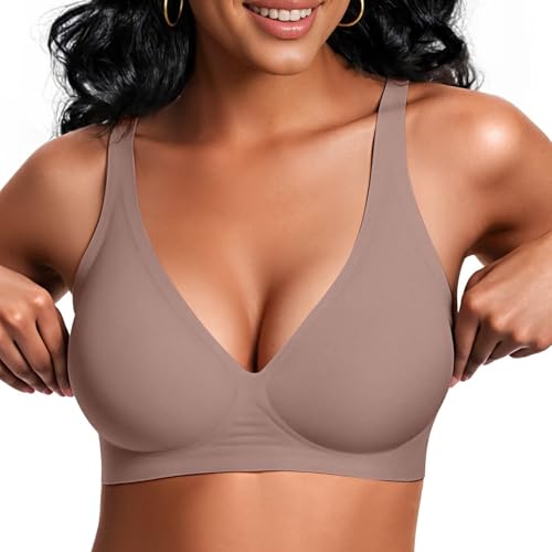Image of Vertvie Jelly Wireless Bras for Women Push Up Plunge Seamless T-Shirt Bras No Underwire Supportive Full Coverage Bralettes