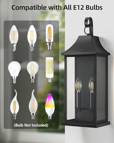 Image of RAYVO 22 inch Large Outdoor Wall Lights Modern Outdoor Wall Lantern with Clear Glass, Waterproof Black Exterior Lighting Fixture Outside Wall Sconce for Porch Garage Entryway Patio, 2 Pack