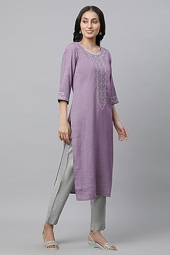 Image of Purple Embroidered Textured Kurta