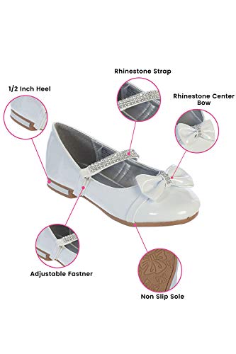 Gwen & Zoe Girl Dress Flats Shoes White For Weddings, Easter And Parties - Big And Little Girl Flats, Toddler, First Communion With Rhinestone Strap (Size 5, White) #TOP1