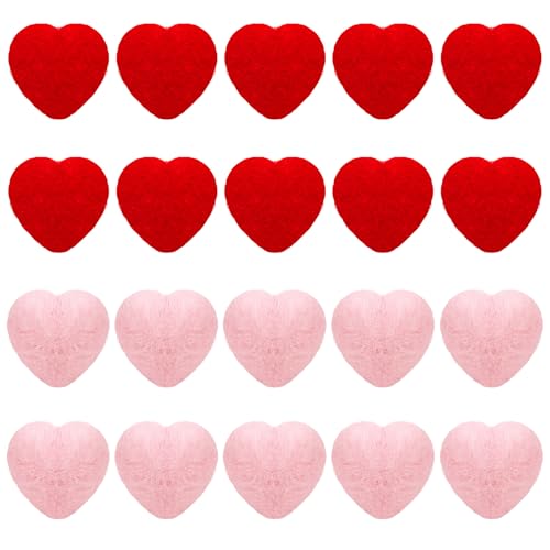 SEPGLITTER 18 Pcs Felt Heart Pom Poms 1.57 inch Valentines Day Heart-Shaped Felted Wool Beads Red Pink Balls Felt Wool Heart Pompom for DIY Crafts Vase Filler Party Home Decor Small Puff Garland
