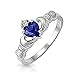 Imagen de Personaliza Anillo de Amistad BFF Hermana de Hermandad Solitario Azul Zafiro Simulado CZ Celta Irlandés Promesa Corona Corazón Claddagh Para Mujeres Adolescentes
