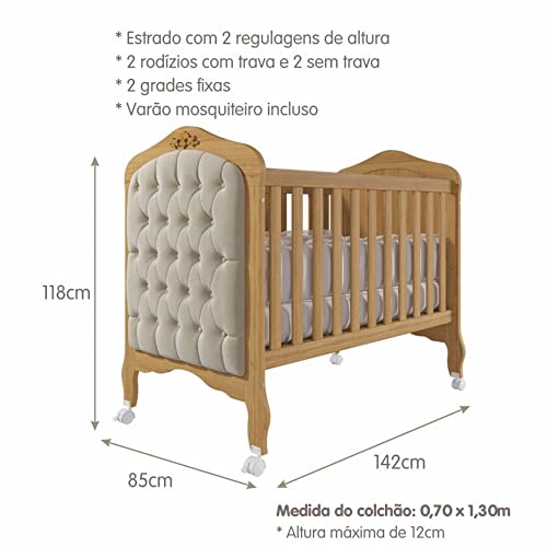 Quarto de Bebê Provençal Berço Capitonê Cômoda 4 Gavetas Guarda Roupa 4 Portas 4 Gavetas Prateleira