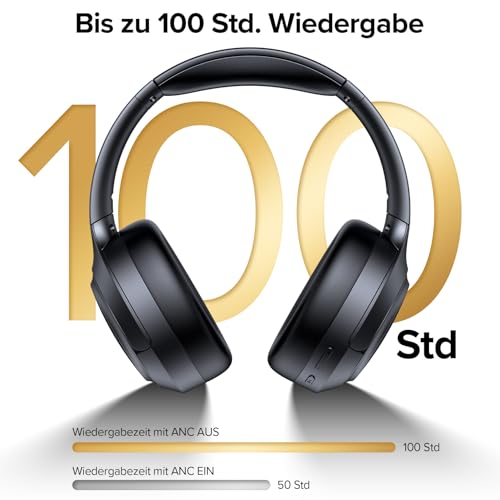 Auriculares Bluetooth inalámbricos over-ear con cancelación activa de ruido híbrida (ANC) y micrófono ENC, 100h autonomía, plegables y cómodos – Cascos Diadema para viaje, trabajo, deporte y gaming - imagen 3