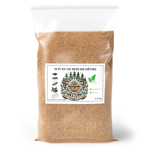 Segatura di legno di faggio, 2,5 kg, qualità professionale, per affumicare a freddo, 100% naturale, granulometria 0,5 – 1 mm, generatore di fumo, affumicatore di carne e pesce, prodotta in Francia