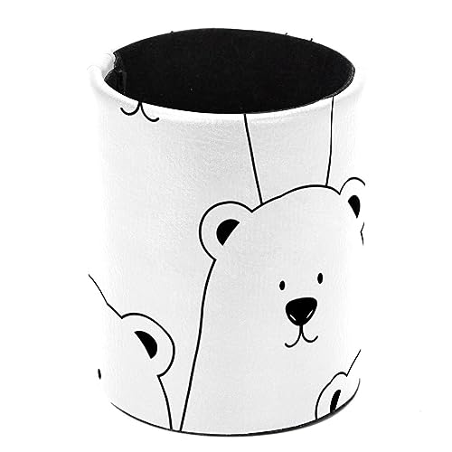 Pot à crayons de grande capacité en simili cuir ours blanc