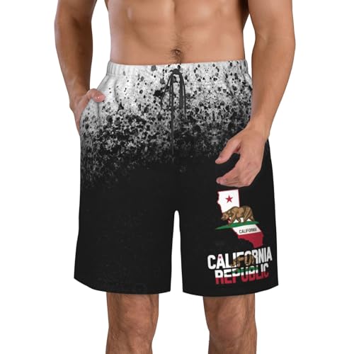 Kkaingg California Flag Map Men's Swim Trunks Swim Shorts Board Shorts Swimsuit Swimwear Funny Men's Beach Shorts