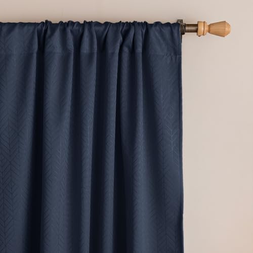 Image of HOMEMONDE 100% True Blackout Curtains 7 Feet Door - Pack of 2 Curtains, Embossed Panels Light Block Thermal Insulated & Noise Reducing Top Style Rod Pocket Curtains (Navy Blue, 84Inch)
