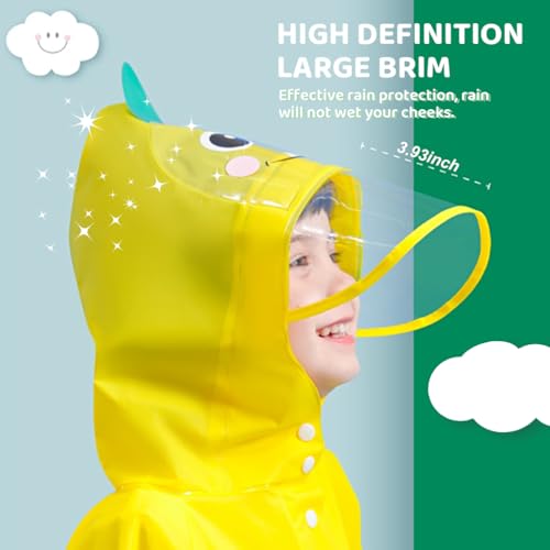 Image of PATPAT Rain Coat for Kids Long Raincoat Clear Wide Brim Hooded Poncho Safe Reflective Strip Students Knee-length EVA Rain Coat Packable Outdoor Coats for Kids