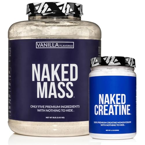 Image of NAKED Vanilla Mass Gainer (8LB Bulk) Creatine Monohydrate 500g (100 Servings) - Non-GMO; Gluten Free; Soy Free; No Fillers; Strength Support