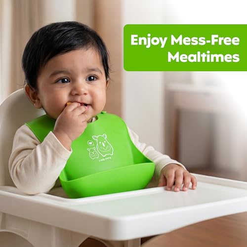 Image of A Baby Cherry - Baby Bibs | Bib for Baby | Comfortable Soft, Durable, Easy Wipe, Waterproof, Adjustable Neckline Buttons | Silicone Bib for Feeding Infants and Toddlers (6M to 5Y) Set of 1