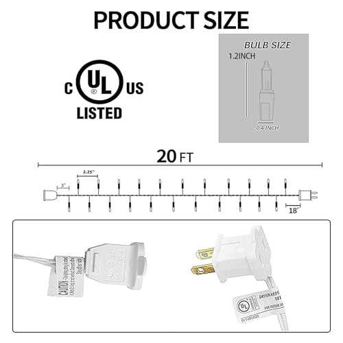 TW SHINE Christmas String Lights, 20FT 100 Count Incandescent White Wire Christmas Mini Lights, Waterproof Xmas String L - Additional View