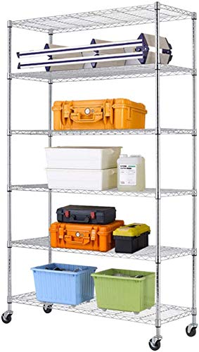 6 Tier Wire Shelving Unit Rack NSF Heavy Duty Height Adjustable Storage Shelf Metal Shelving with Wheels/Feet Levelers for Garage Rack Kitchen Rack Office Rack Commercial Shelving Chrome - 18