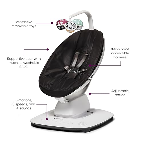 4moms MamaRoo Multi-Motion Baby Swing, Bluetooth Enabled with 5 Unique Motions, Black - Thumbnail 2