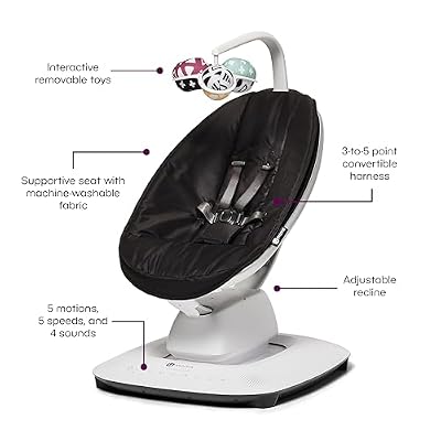4moms MamaRoo Multi-Motion Baby Swing, Bluetooth Enabled with 5 Unique Motions, Black
