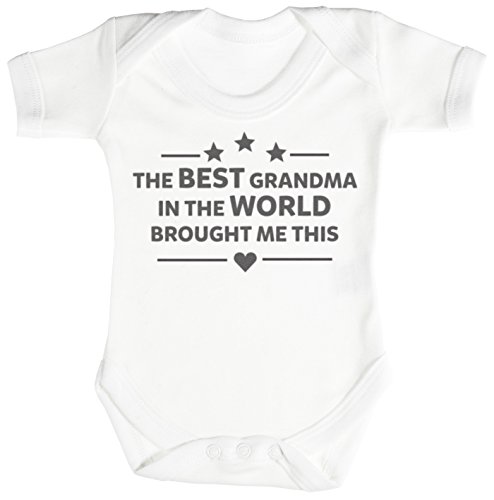 TRS Clothing The Best Grandma in The World Cadeau bébé, Cadeau Bébé garçon, Cadeau Bébé Fille, Body Bébé garçon, Body Bébé Fille 6-12 Mois Blanc