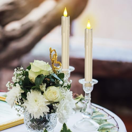 Image of 48 Pcs 7.5 Inch Ivory Flameless Taper Candles LED Candle Sticks Battery Operated Flickering LED Candlestick Window Plastic Candle for Wedding Halloween Christmas Decor(No Battery)