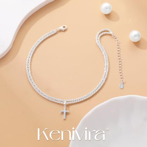 Image of Kenivira Sterling Silver Ankle Bracelets for Women,Gold Dainty Layered Waterproof Anklet for Women, Anklet Set Stackable Beach Gift Adjustable Size
