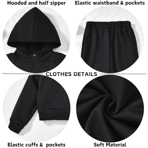 Image of fioukiay Girls Outfits 2 Piece Half Zipper Hoodies Sweatsuits Long Sleeve Athletic Sweatshirts and Sweatpants with Pockets