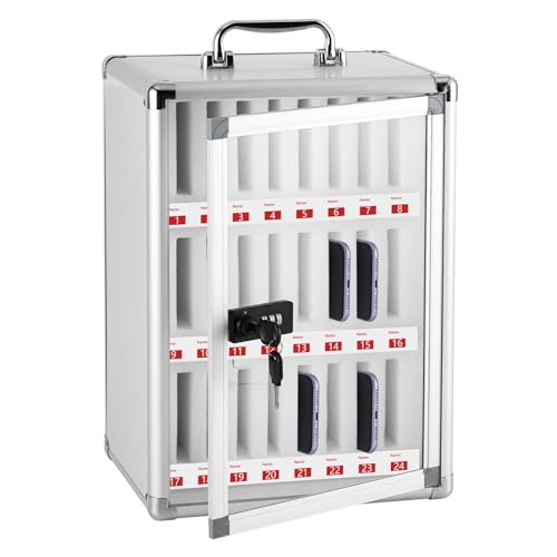 MXBAOHENG 24 Slot Mobile Phone Storage Cabinet Aluminum Alloy Phone Lock Box Wall Mounted Phone Jail with Handle and Code for School Factory Company