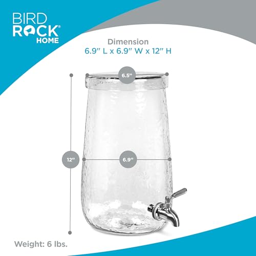 BIRDROCK HOME 1.5 Gallon Hammered Glass Beverage Dispenser with Lid and Stainless Steel Spigot – Round Drink Jar for Lemonade, Tea, Sangria, and Water – Clear Glass – For Parties, Events, and Home Use by BIRDROCK HOME - Used condition - Image 3
