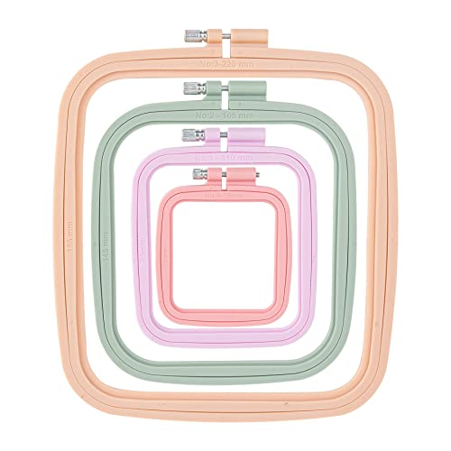 Image of Framendino, 4 Pack Size Square Embroidery Hoops Plastic Cross Stitch Reusable Frames Rings for DIY Sewing Needlework Project
