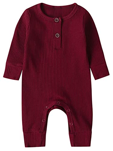 Happy Cherry Peleles para Bebés Niño Algodon de Manga Larga Comodo, Pijama Regalo de Recien Nacido, Bebé Mameluco para Sesiones de Fotos Fiestas 3-6 Meses Rojo