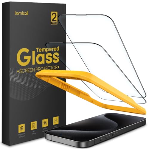 Lamicall for iPhone 16 Pro Screen Protector - [0 Bubbles Easy Alignment Frame] Full Coverage 9H Tempered Glass HD Ultra Clear Fingerprint Resistant for iPhone 16 Pro Tempered Glass - 2 Pack