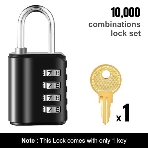 Image of 2-in-1 Padlock with Key & 4-Digit Combination | Heavy Duty Metal Security Lock with Resettable Code Wheel | Dual Unlock Lock for Gym Locker, Luggage, Storage & Travel (Black)
