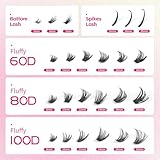 FANDIQ Fluffy Lash Clusters With Spikes Thick Eyelash Cluster 60D+80D+100D Individual Lashes Volume Eyelash Extensions with Bottom lash Clusters DIY Russian Strips Lash Extension(C07) - Image 3
