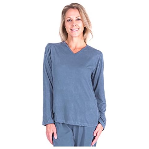 Cool-jams Sweat-Free Long Sleeve Sleep T-Shirt Pajama Tops for Women - Moisture Wicking Womens Top - Dusty-Periwinkle L Cover