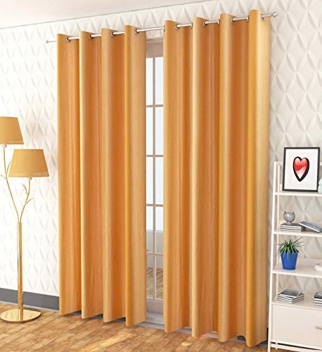 Exporthub 2 Piece Eyelet Polyester Window Curtains Set, 5ft, Golden