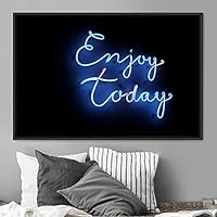 Framed Canvas Wall Art Illuminated Words 3D Industrial Inspirational Multicolor Neon Pop Art Quotes Typography Urban - 16x24 inches