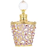 Amosfun Botella de Perfume Recargable de Vidrio de 10 Ml, Diseño Vintage Esmalte Árabe en Color Púrpura, Frasco Compacto para Viaje y Dispensador para Aceites Esenciales, Envase