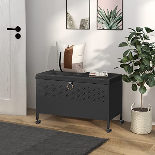 Wonder Comfort Lift-Top Storage Bench Bedroom Ottoman With Steel Frame And Wheels, For Entryway, Living Room, Mudroom, Corner, Brown #TOP3
