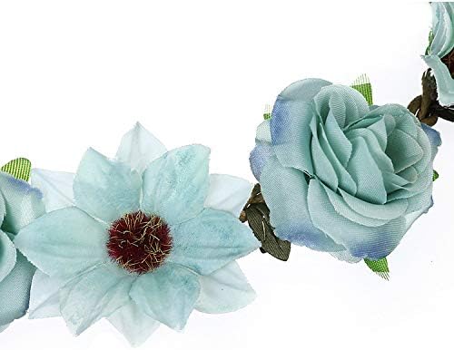 Women Girl Sunflower Rose Flower Crown Wedding Festival Headband Hairband Hair Garland(Cyan) - Image 4