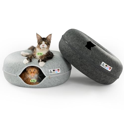 Image of Cattasaurus Peekaboo Cat Cave Duo Jumbo Set, Extra Spacious Cat Donut for Multiple & Large Kitty 15+ lbs, Scratch Detachable Cat Beds for Indoor Cats, Washable Cat Tunnel Bed, Best Kitten Toys