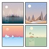 ZD ZONADECO Pack de 4 láminas OCASO | Láminas para enmarcar | Marco no incluido | Impresión OFFSET | Papel 200 gramos | 4 x 30 X 30cm | Fabricado en España | Serie limitada