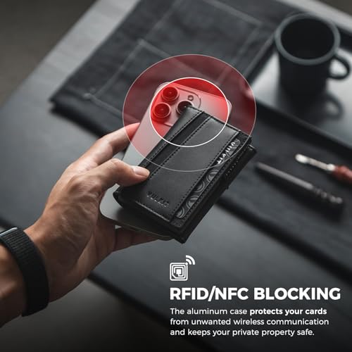 VULKIT Pop Up Card Holder Minimalsit Wallet Metal Card Case RFID Blocking With Coin Purse And Key Hole For Men Black4