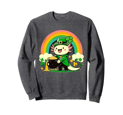 Trébol Kawaii Cute Smile Axolotl Leprechaun del Día de San Patricio Sudadera