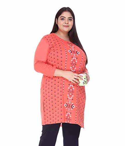 Image of In Love Women's Plus Size Printed Long Tops, Round Neck 3 /4 Sleeve Relaxed Fit Longline T-Shirt Tunic