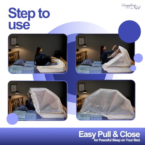 Image of Comfort Mosquito Net | Foldable Poly-Cotton Mosquito Net with Metal Frame | King Bed Size 6 x 6 ft (Cream)