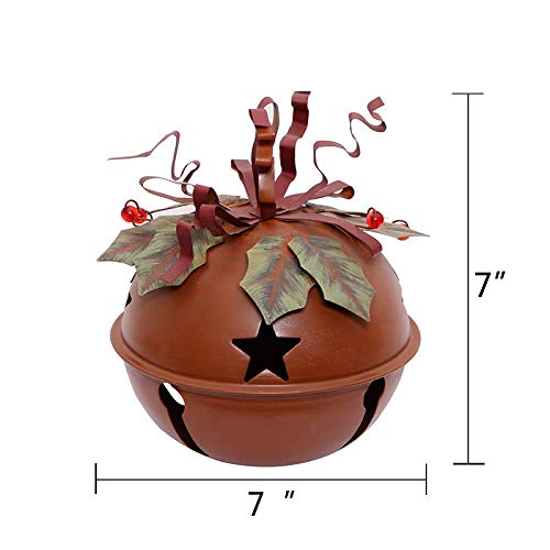 Rustic Metal Jingle Bell Decoration Cut Out Star Decorative Sleigh Bells Christmas Tree Ornament Xmas Holiday Decor Rustic Red (L)