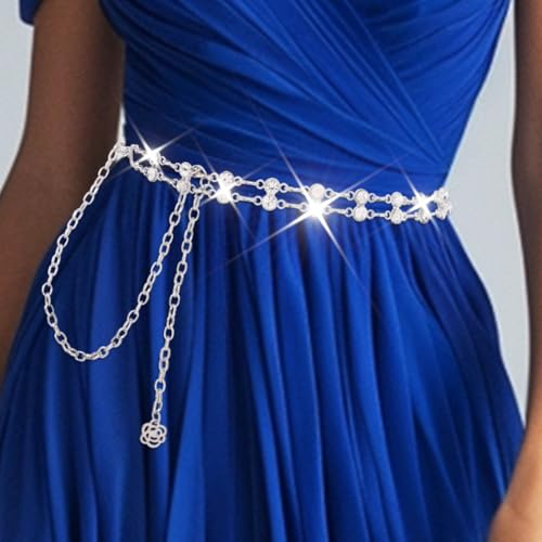 COSYDAYS Silver Rhinestone Chain Belts Sparkly Crystal Dress Belt Fashion Waist Accessories for Women2
