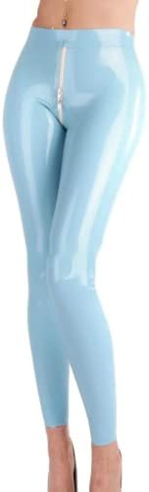 Seeblaue Sexy Latex-Leggings, Gummihose, Hose, Unterteil, Reißverschlüsse Von Vorne Nach Hinten,Transparentes Lila,XXL