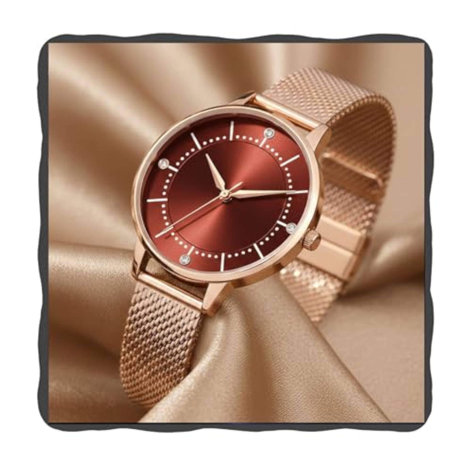 Luxury Women's Analog Watch with Rose Gold Mesh Strap