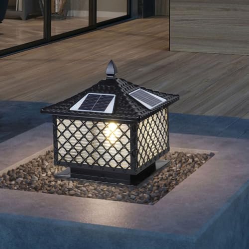 Lampe de colonne solaire style chinois en fonte d'aluminium et verre - 3