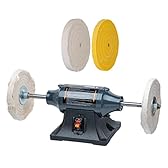 POWERTEC Bench Buffer Buffing Machine 8" Slow Speed Bench Grinder, Jewelry Buffer Polisher Machine, Includes 4PCs 80Ply Buffing Wheels | Long Shaft Benchtop Buffers Polishing Silver, Jewelry - BF800C