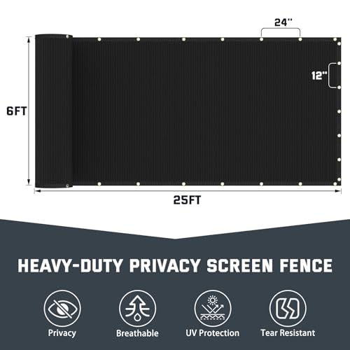 Kesfitt Fence Privacy Screen,6X25FT Heavy Duty 170GSM Fence Covering Privacy with Straps & Brass Grommets,90% Privacy Blockage Mesh Shade Net for Balcony Yard Outdoor Pool