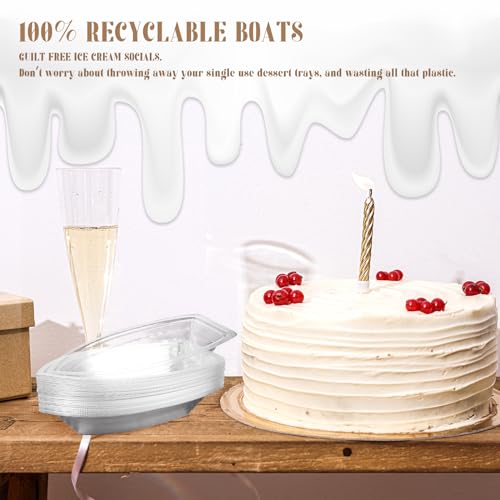 CZWESTC 50 Pack Disposable Banana Split Boats, Ice Cream Sundae Bowls, and Clear Plastic Disposable Dessert Bowls for Parties, Concession Stands, Restaurants, Food Trucks, and Bakeries.